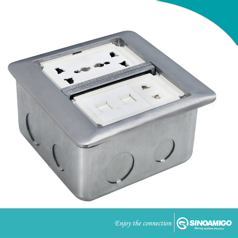 ổ cắm âm sàn đôi sinoamigo SFB-2Lmầu bạc dòng cao cấp