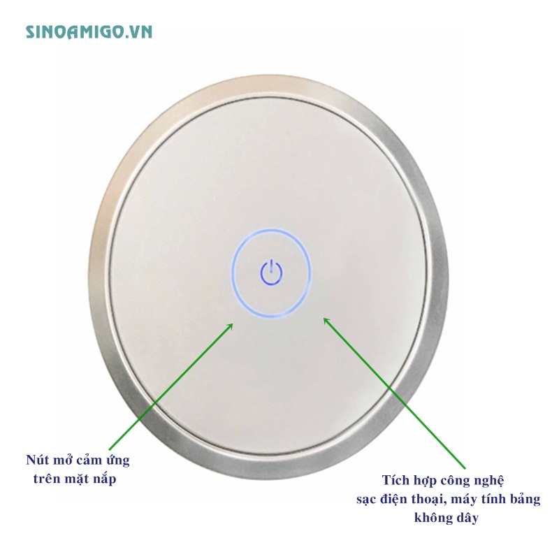 Hộp ổ điện âm bàn cao cấp Sinoamigo SMT-2 mở nắp cảm ứng, sạc điện thoại không dây