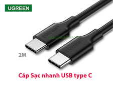 Cáp sạc nhanh USB type C 2 đầu dài 2M Ugreen 80372 chính hãng