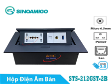 Hộp ổ cắm điện, mạng, USB 3.0, Audio âm bàn Sinoamigo STS-212GST-2B màu đen