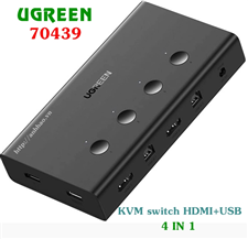 Ugreen 70439 - KVM Switch HDMI 4 vào 1 ra HDMI 2.0 4k@60Hz (4 CPU dùng chung 1 màn hình) chính hãng Ugreen