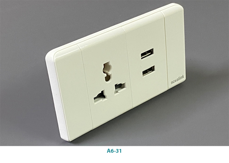Ổ cắm USB âm tường kèm ổ điện A6-31 Novalink