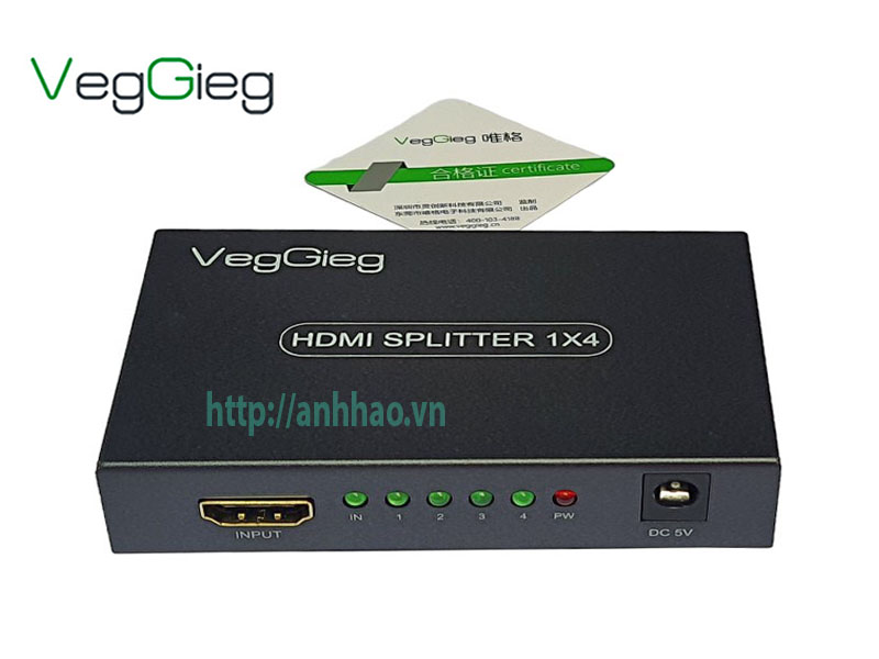 Bộ chia HDMI 1 ra 4 V-HD07 Veggieg, hỗ trợ độ phân giải 4K*2K@60Hz
