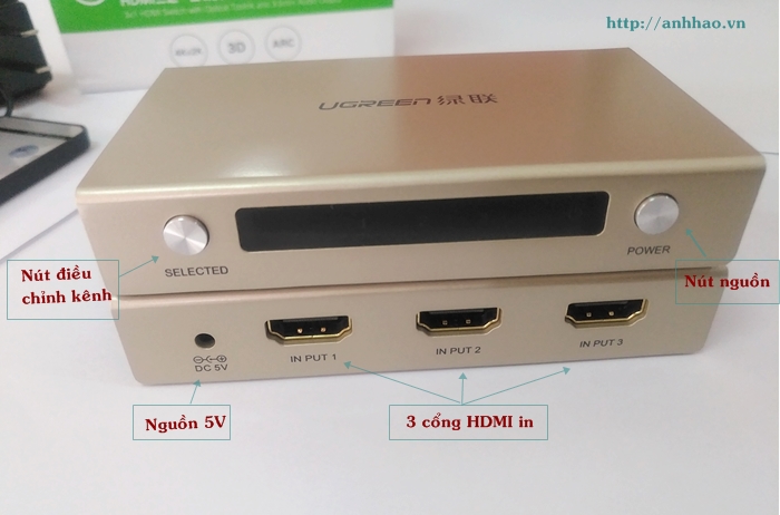 Bộ gộp HDMI 3 vào 1 ra độ phân giải 4K, 3D Ugreen 40369