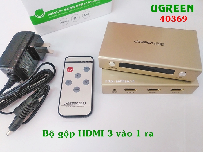 Bộ gộp HDMI 3 vào 1 ra độ phân giải 4K, 3D Ugreen 40369