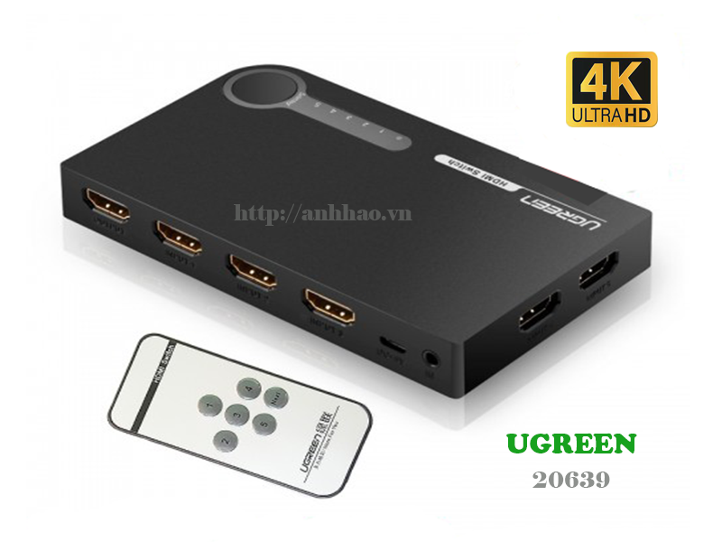 Bộ gộp HDMI 5 vào 1 ra Ugreen 20639, hỗ trợ độ phân giải 4K/30hz