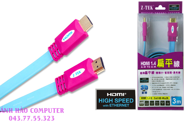 Cáp HDMI dẹt ZTEK  dài 3m ZY014 chính hãng