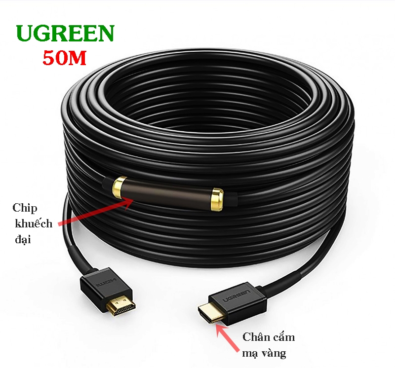 Cáp HDMI 1.4 dài 50m Ugreen 50765 hỗ trợ 4K2K có chip khuếch đại