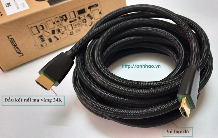 Cáp HDMI 5m Ugreen 40412 chính hãng, chuẩn 2.0 hỗ trợ độ phân phải 2kx4K