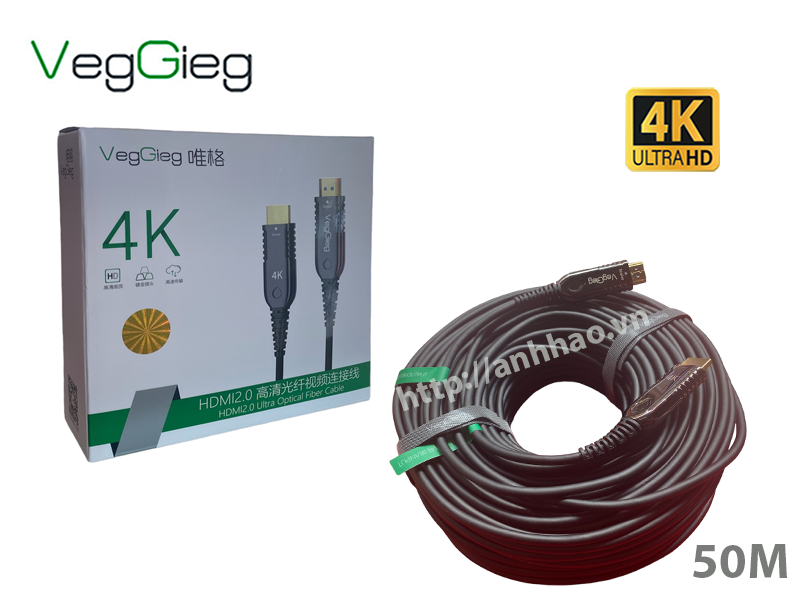 Cáp HDMI 2.0 sợi quang dài 50M V-H716 VegGieg, độ phân giải 4K/60Hz