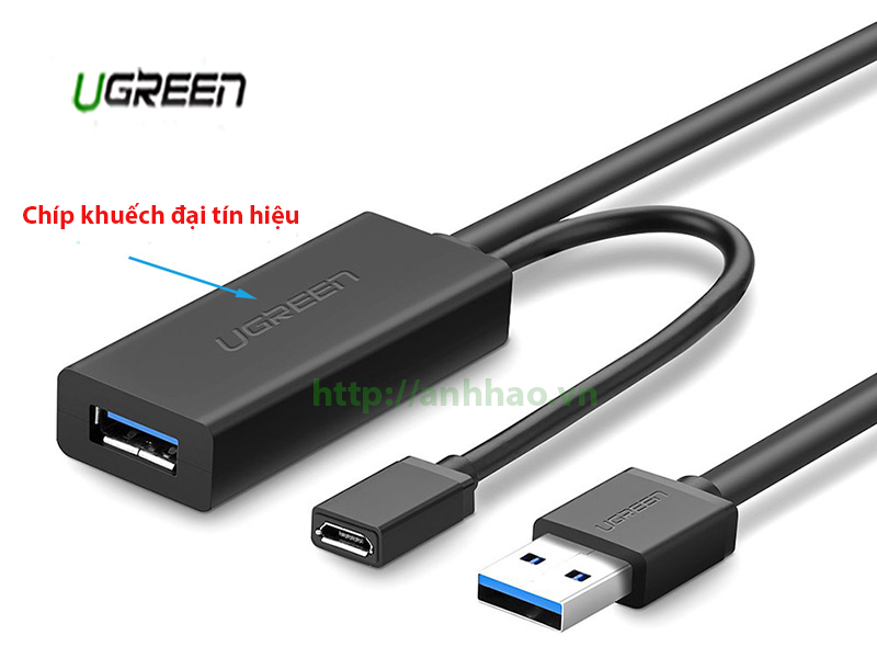 Cáp nối dài USB 3.0 dài 5M Ugreen 20826, hỗ trợ nguồn Micro USB