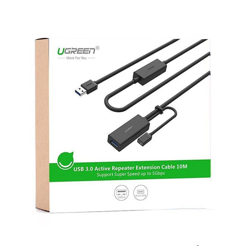 Cáp USB 3.0 nối dài 10m Ugreen 20827, hỗ trợ nguồn Micro USB