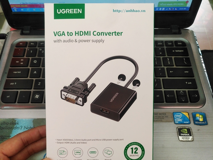 Cáp VGA sang HDMI + Audio Ugreen 60814 chính hãng