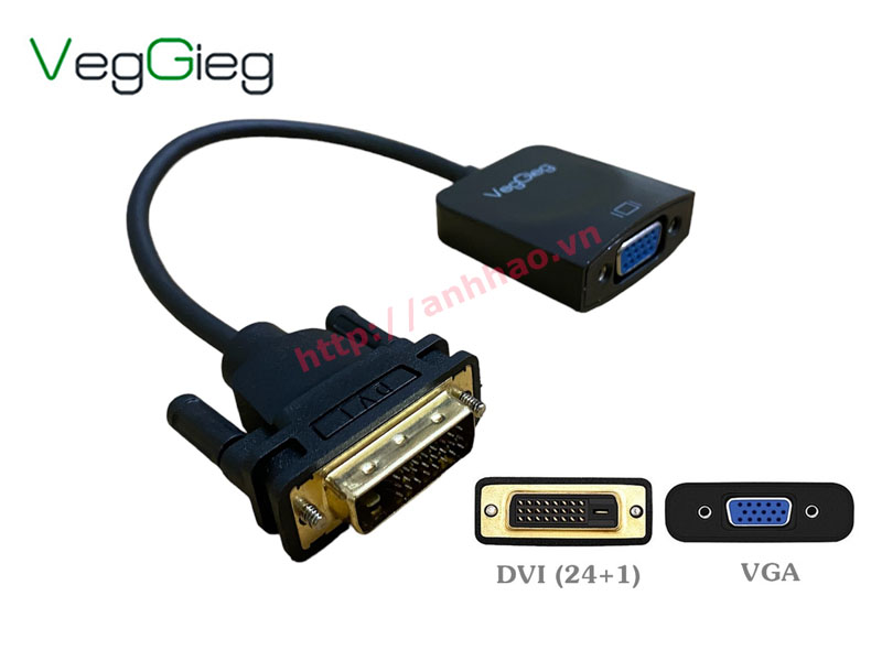 Cáp chuyển DVI-D sang VGA chính hãng VegGieg VZ619, có chíp khuếch đại