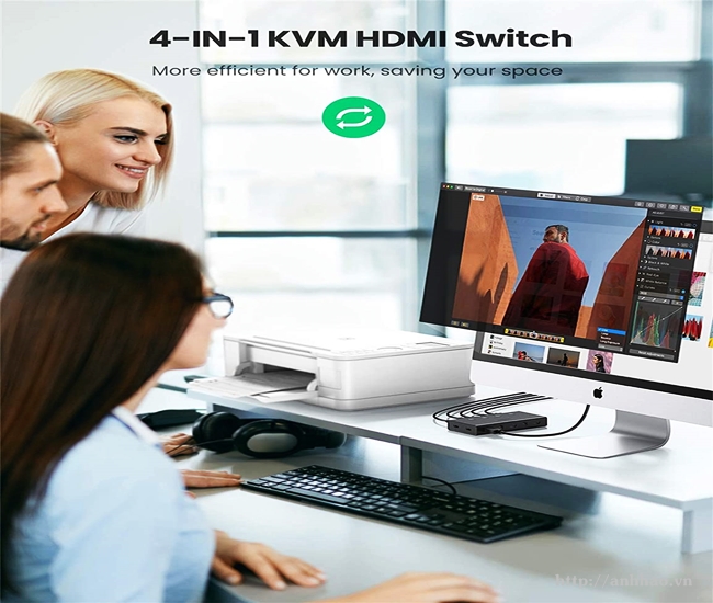 Ugreen 70439 - KVM Switch HDMI 4 vào 1 ra HDMI 2.0 4k@60Hz (4 CPU dùng chung 1 màn hình) chính hãng Ugreen