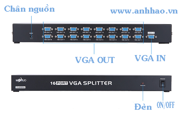 Bộ chia VGA, bộ chia màn hình 16 cổng MT3516, 350Mhz tốc độ cao