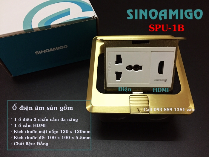 Ổ âm sàn SPU-1B màu vàng đồng (lắp 2 ổ điện, 1 ổ HDMI)