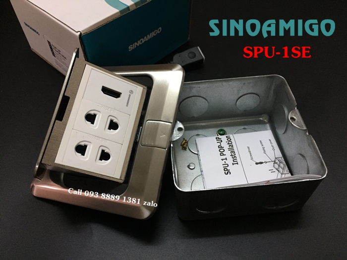 Hộp điện âm sàn SPU-1SE Sinoamigo inox màu bạc (lắp 2 điện, 1 HDMI)