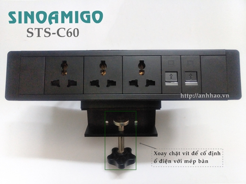 Ổ điện gắn bàn Sinoamigo STS-C60 chính hãng (gồm 3 ổ điện đa năng, 2 ổ RJ45 Cat6)