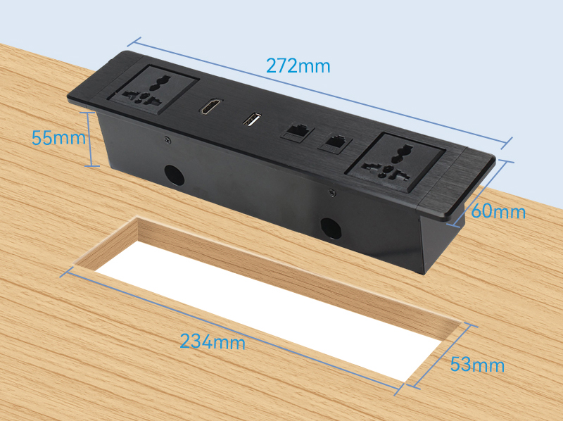 Hộp ổ cắm &acirc;m b&agrave;n Sinoamigo STS-ST60S-3F5G, t&iacute;ch hợp 3 ổ điện đa năng, 2 Lan cat6, 1 HDMI, 1 USB 3.0