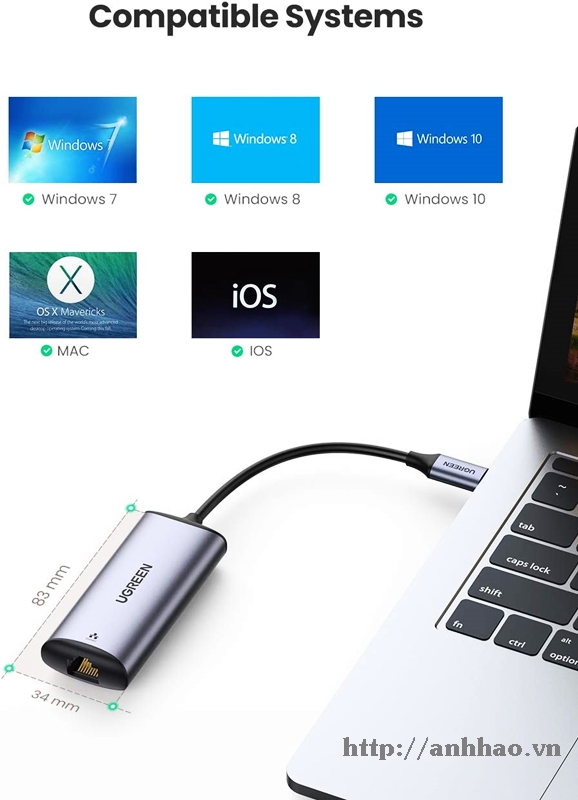 Cáp chuyển USB type C sang Lan 2.5Gbps Ugreen 70446 cao cấp