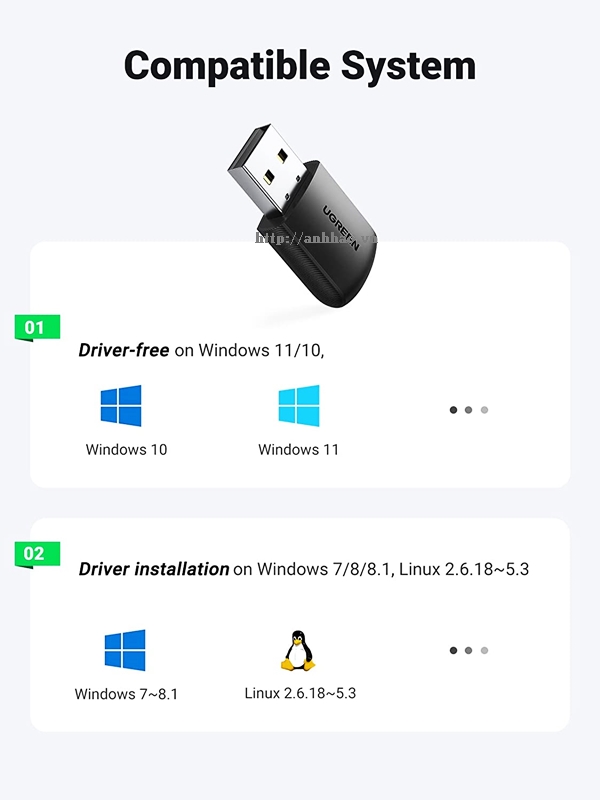 USB thu Wifi cho PC, laptop băng tần kép AC 2.4G/5G Ugreen 20204 chính hãng