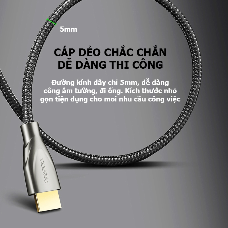 Cáp HDMI 2.0 Carbon dài 1.5M Ugreen 50107, đầu jack cắm mạ vàng, độ phân giải 4K/60MHz