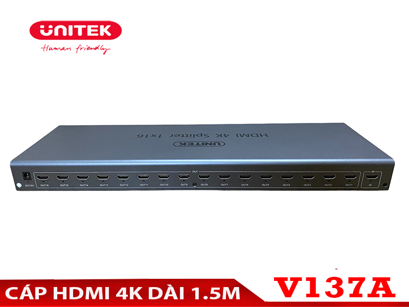 Bộ chia HDMI 1 ra 16 cổng Unitek V137A | Giải pháp kết nối đa màn hình chuyên nghiệp