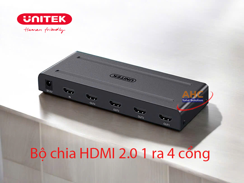 Bộ chia HDMI 1 ra 4 Unitek V171A, chuẩn 2.0 hỗ trợ 4K@60Hz, cổng âm thanh 3.5mm