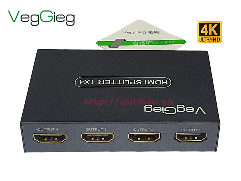 Bộ chia HDMI 1 ra 4 V-HD07 Veggieg, hỗ trợ độ phân giải 4K*2K@60Hz