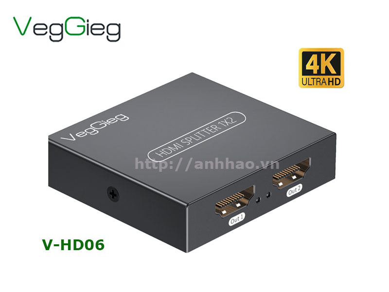 Bộ chia HDMI 1 ra 2 V-HD06 Veggieg, hỗ trợ độ phân giải 4K*2K@60Hz