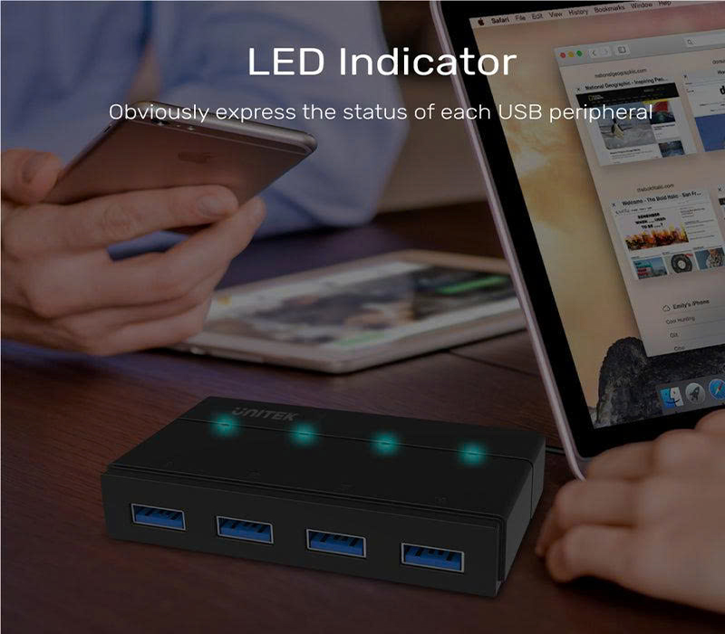 Hub USB 3.0 4 cổng Unitek Y-HB03001, 5Gbps, nguồn 12V/2A