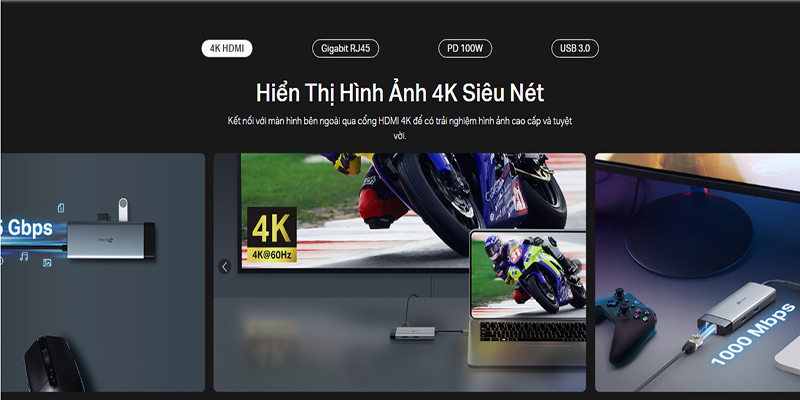 Hub USB-C 6 trong 1 TP-Link UH6120C - HDMI 4K, 2 cổng USB 3.0, Sạc PD100W, RJ45 Gigabit
