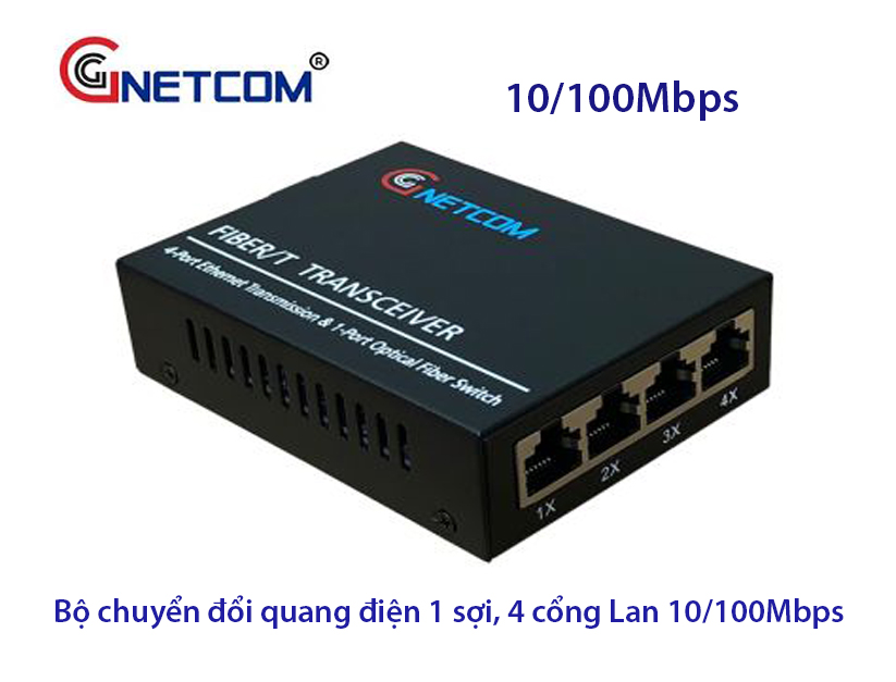 Bộ chuyển đổi quang điện 1 sợi, 4 cổng RJ45 Gnetcom GNC-1114S-20A/B