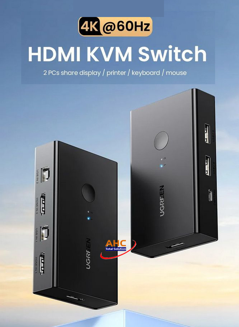 KVM Switch HDMI 2 Vào 1 Ra Ugreen 90478 - Hỗ Trợ 4K 60Hz