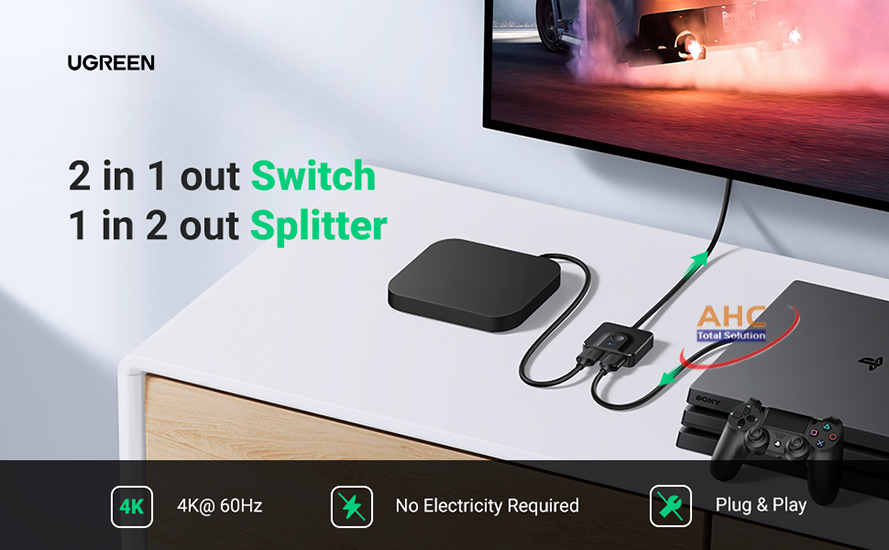 Bộ chia và gộp tín hiệu HDMI 2.0 4K@60Hz Splitter Switch 2 vào 1 Ugreen 70607