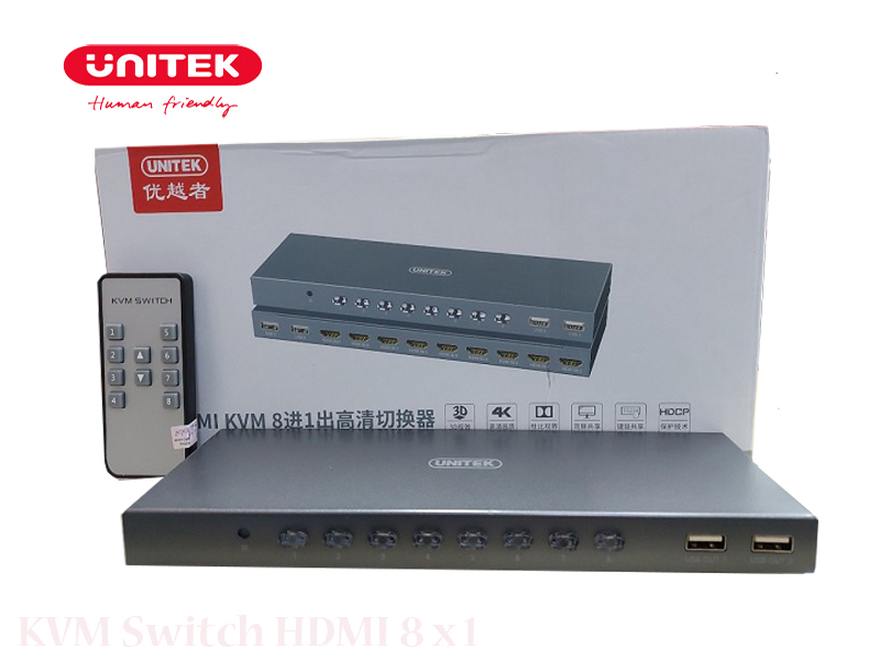 KVM Switch HDMI 2.0 8 vào 1 ra Unitek V303A - Độ phân giải 4K@60Hz, HDCP 2.2