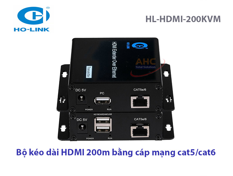 Bộ kéo dài HDMI 200m HO-LINK (HL-HDMI-200KVM) qua cáp mạng, kèm cổng USB