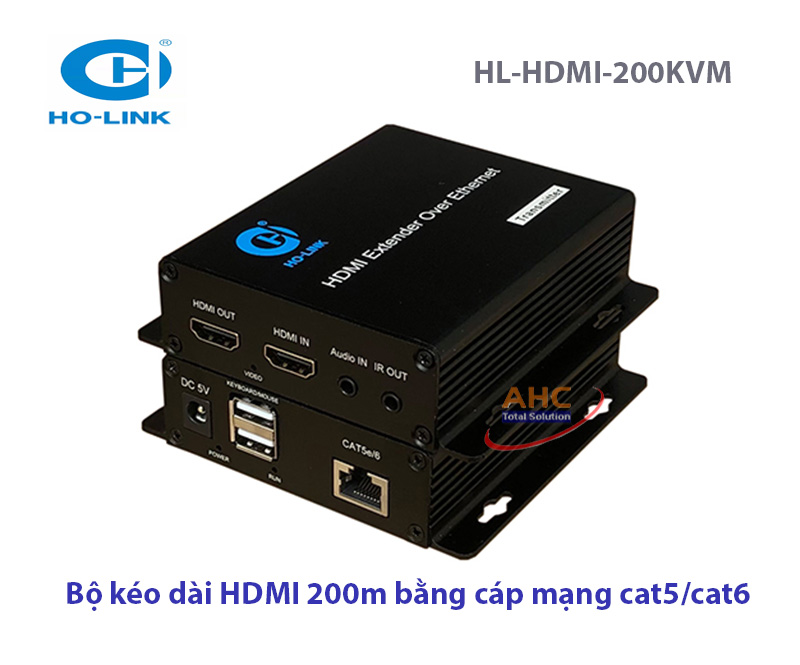 Bộ kéo dài HDMI 200m HO-LINK (HL-HDMI-200KVM) qua cáp mạng, kèm cổng USB