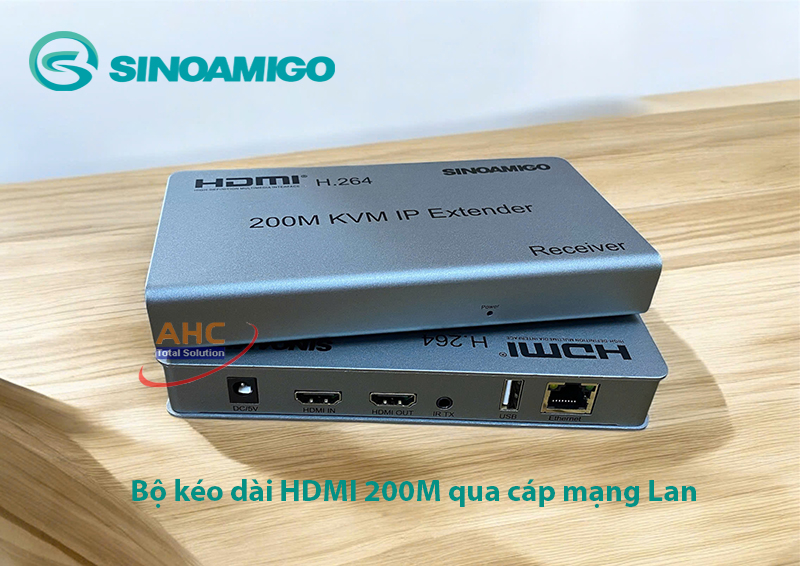 Bộ kéo dài HDMI 200M qua cáp mạng LAN, hỗ trợ USB và điều khiển từ xa Sinoamigo HDES200-KVM