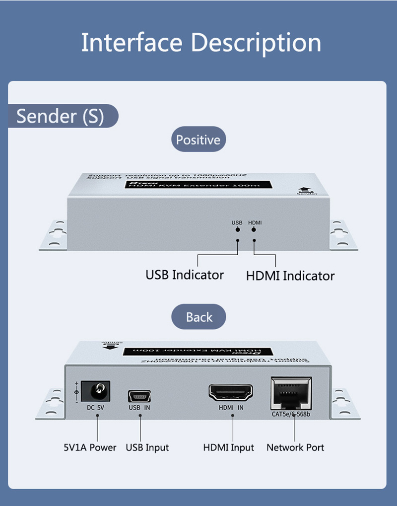 Bộ k&eacute;o d&agrave;i HDMI qua LAN 100M c&oacute; USB KVM v&agrave; IR Dtech DT-7054A 2nd