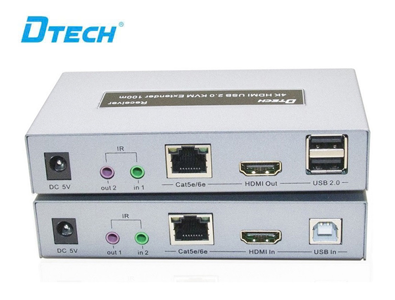 Bộ k&eacute;o d&agrave;i HDMI 4K qua LAN 100M c&oacute; USB KVM Dtech DT-7051