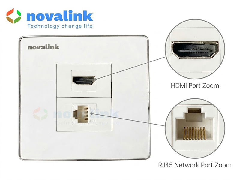 Bộ ổ cắm HDMI và mạng LAN Cat6 âm tường Novalink hình vuông chính hãng