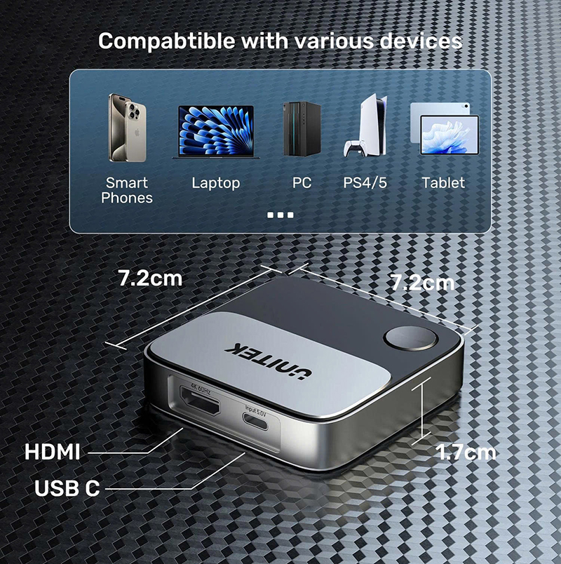 Thiết bị phản chiếu màn hình HDMI không dây Unitek V1162B01. Hỗ trợ 4K@60Hz