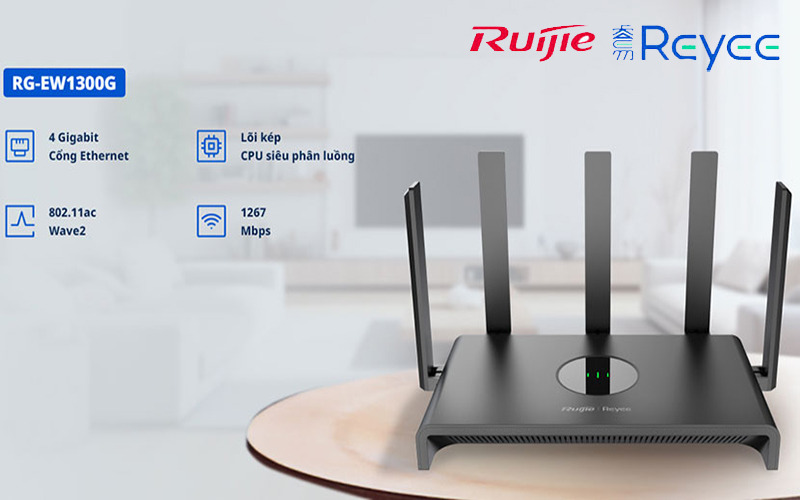 Bộ phát WiFi Ruijie RG-EW1300G - WiFi 5 Mesh, băng tần kép, phủ sóng mạnh