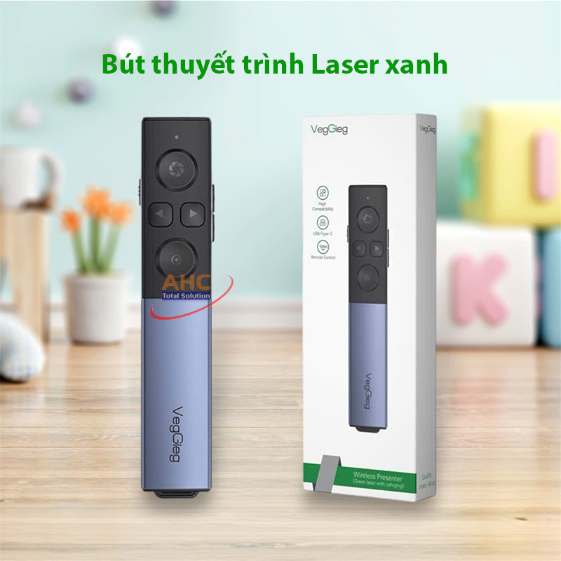 Bút trình chiếu không dây Vegieg V-LP001 - Laser xanh, tích hợp cảm biến chuyển động