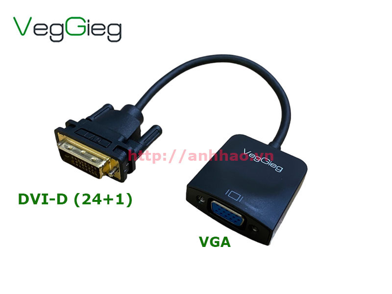 Cáp chuyển DVI-D sang VGA chính hãng VegGieg VZ619, có chíp khuếch đại