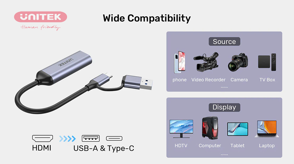 Cáp ghi hình HDMI sang USB-C/A Unitek V1167A - Card Capture Video 1080P 60FPS