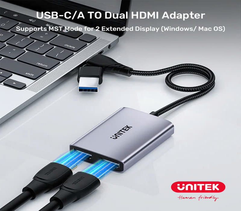 Cáp chuyển đổi USB type C + USB 3.0 sang HDMI Unitek V1427A01 chính hãng