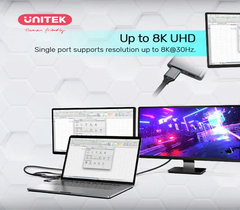 Cáp chuyển USB-C sang 2 cổng DisplayPort Unitek V1404A - Hiển thị 8K sắc nét